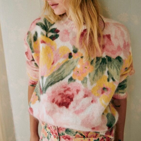 Sezane Clarissa Jumper S/L/2XL London Bouquet Sweater Floral French Knit Causal - Picture 1 of 9